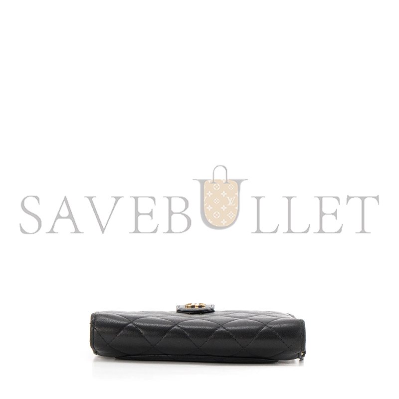 CHANEL BLACK QUILTED LAMBSKIN LEATHER L-ZIP COMPACT FRENCH PURSE WALLET A48667 (15*10*2.5cm)